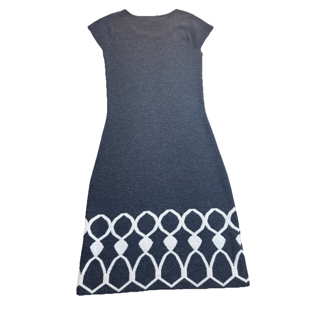 Alex‎ Marie 100% Merino Wool Midi Dress Sz S Bodycon Cap Slv Grey Geo Retro 80s - Picture 4 of 4